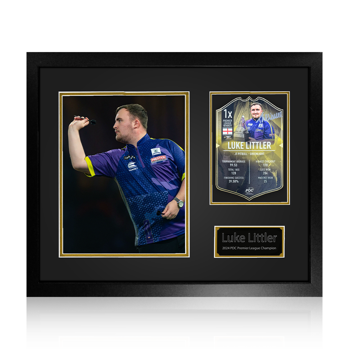 Luke Littler Signed Ultimate Darts Card Deluxe Mount Frame